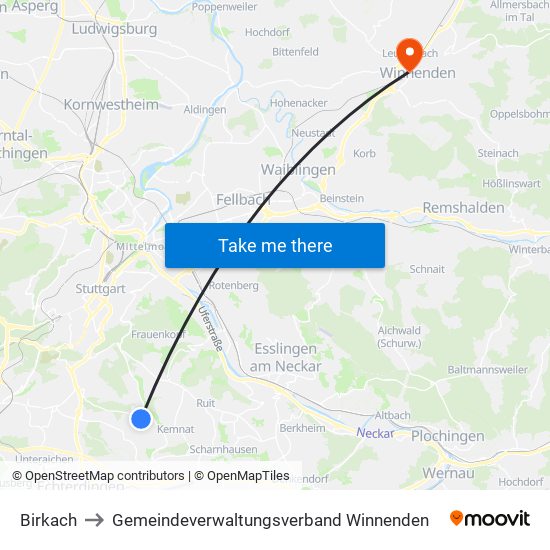 Birkach to Gemeindeverwaltungsverband Winnenden map