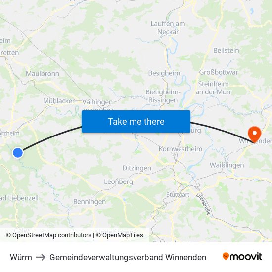 Würm to Gemeindeverwaltungsverband Winnenden map