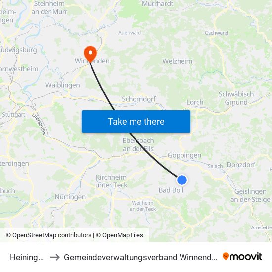 Heiningen to Gemeindeverwaltungsverband Winnenden map