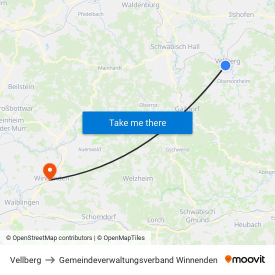 Vellberg to Gemeindeverwaltungsverband Winnenden map