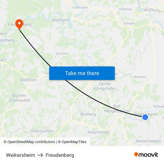 Weikersheim to Freudenberg map