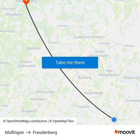 Mulfingen to Freudenberg map