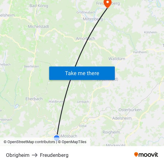 Obrigheim to Freudenberg map