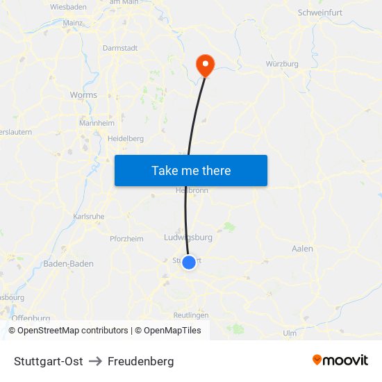 Stuttgart-Ost to Freudenberg map