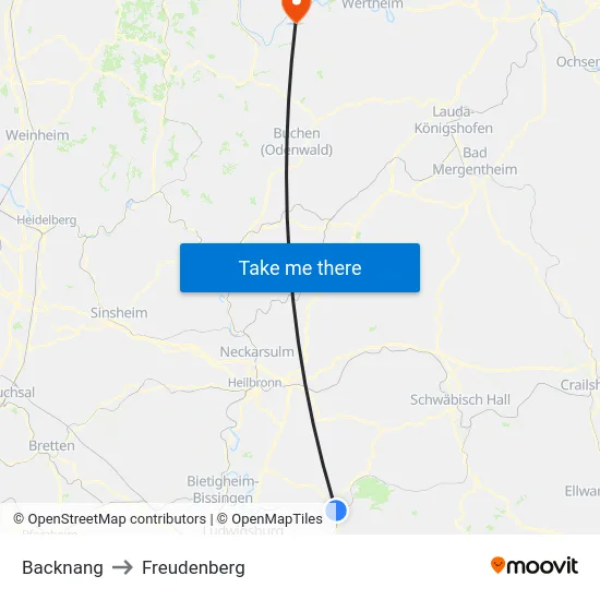 Backnang to Freudenberg map