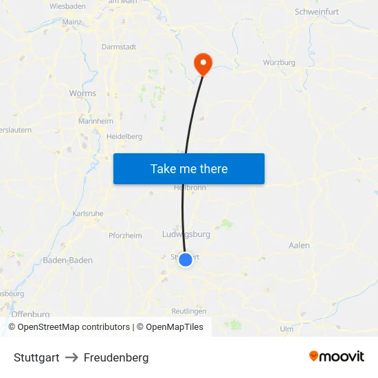 Stuttgart to Freudenberg map