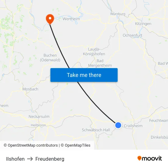 Ilshofen to Freudenberg map