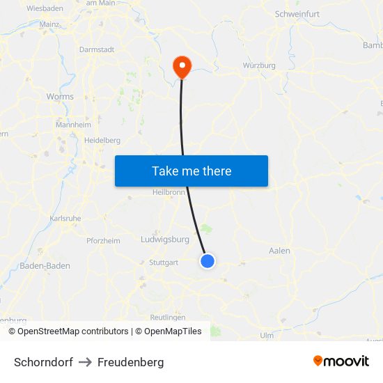 Schorndorf to Freudenberg map