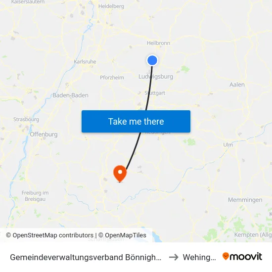 Gemeindeverwaltungsverband Bönnigheim to Wehingen map