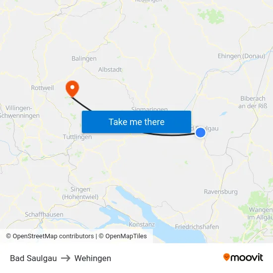 Bad Saulgau to Wehingen map