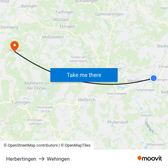 Herbertingen to Wehingen map