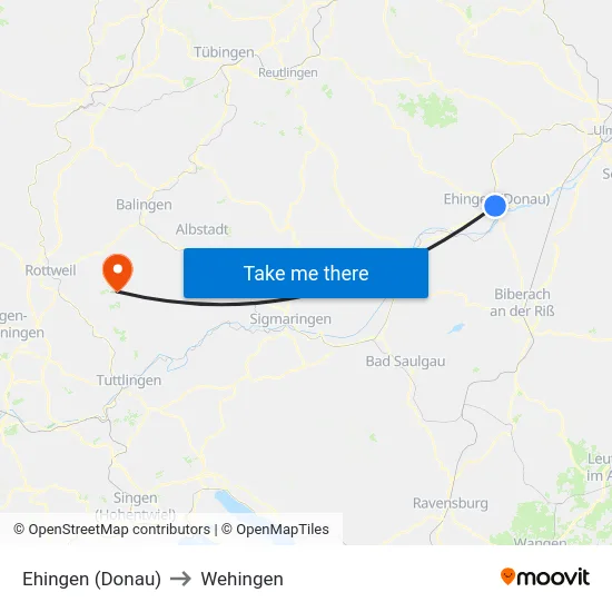 Ehingen (Donau) to Wehingen map