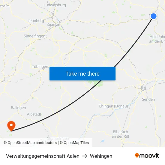 Verwaltungsgemeinschaft Aalen to Wehingen map