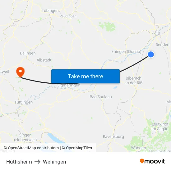 Hüttisheim to Wehingen map