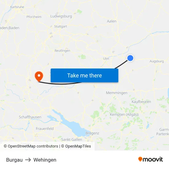 Burgau to Wehingen map