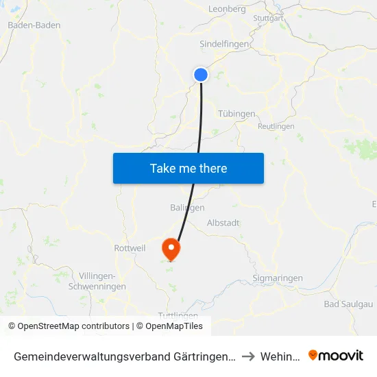 Gemeindeverwaltungsverband Gärtringen/Ehningen to Wehingen map
