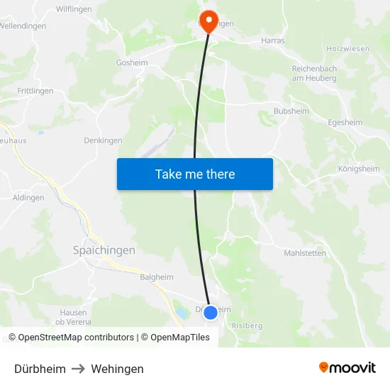 Dürbheim to Wehingen map
