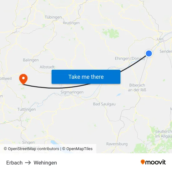 Erbach to Wehingen map