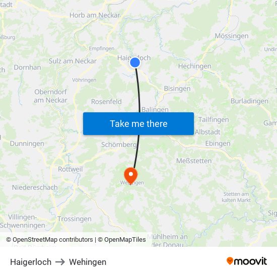 Haigerloch to Wehingen map