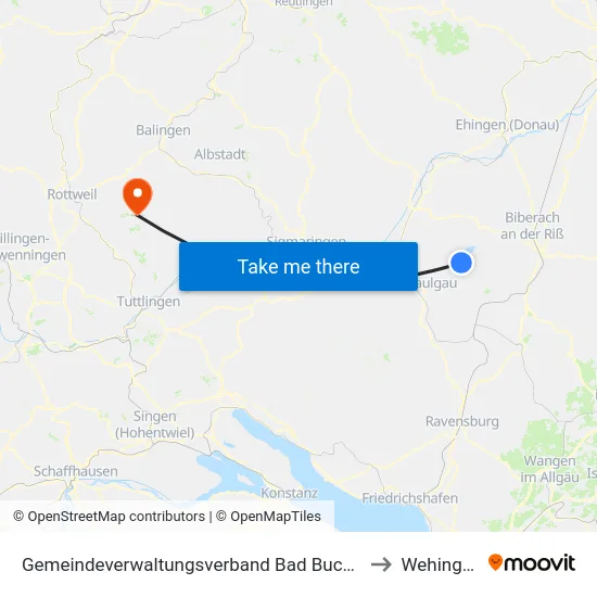 Gemeindeverwaltungsverband Bad Buchau to Wehingen map