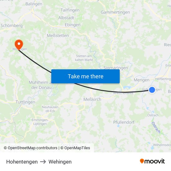 Hohentengen to Wehingen map