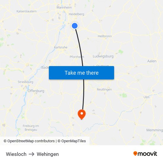 Wiesloch to Wehingen map