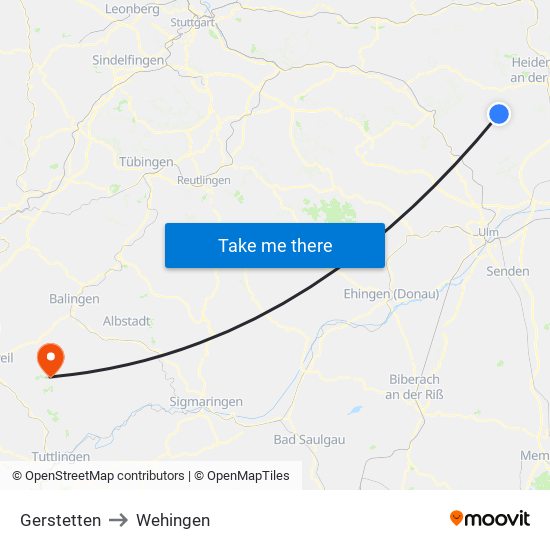 Gerstetten to Wehingen map