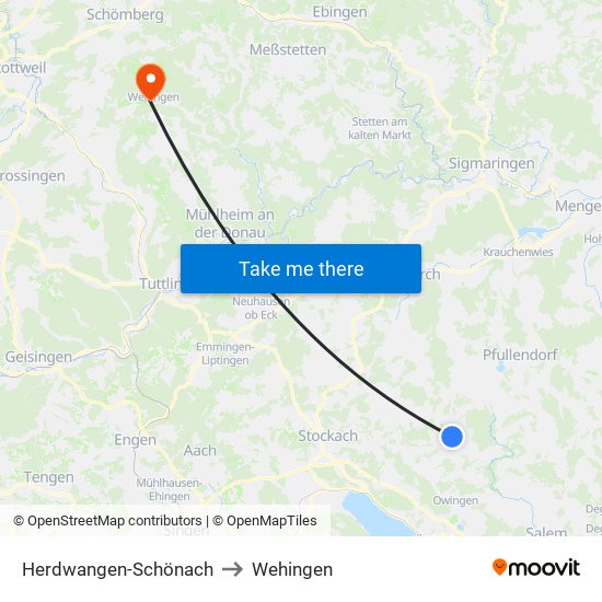 Herdwangen-Schönach to Wehingen map