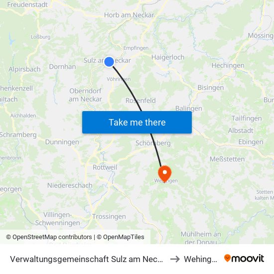 Verwaltungsgemeinschaft Sulz am Neckar to Wehingen map