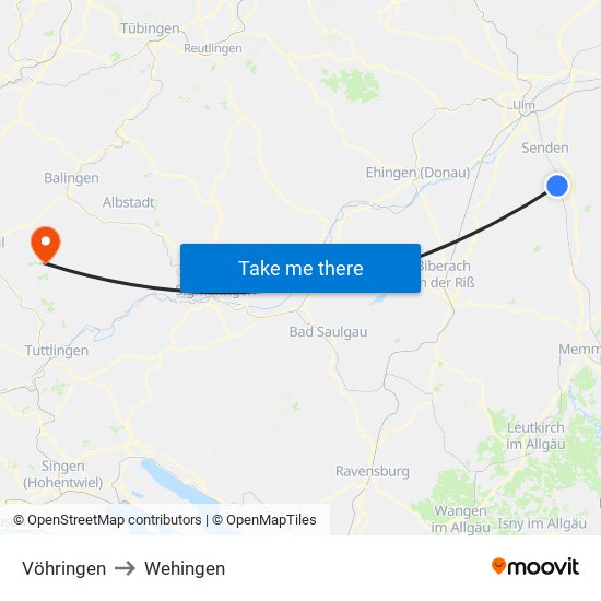 Vöhringen to Wehingen map
