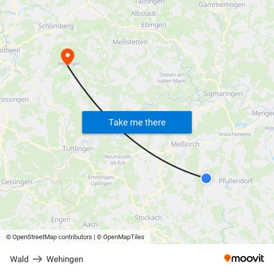 Wald to Wehingen map