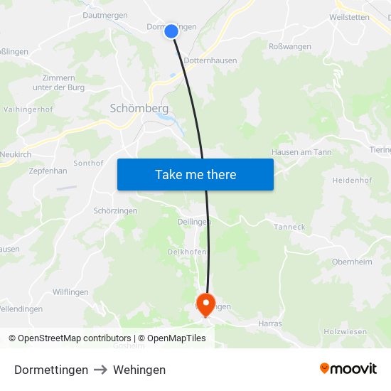 Dormettingen to Wehingen map