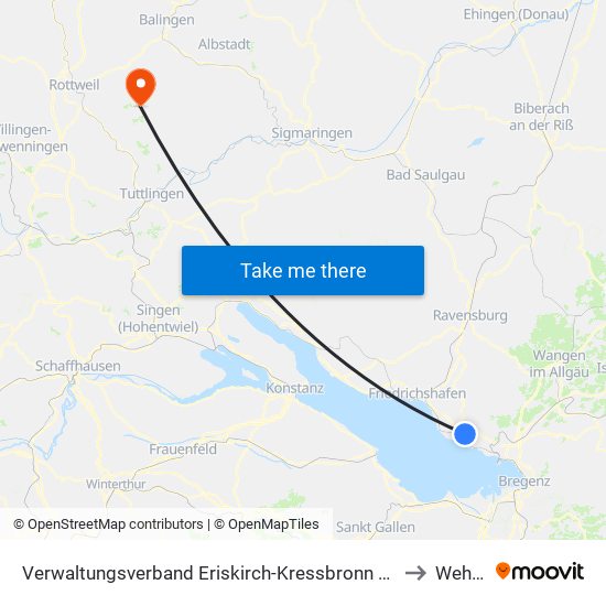 Verwaltungsverband Eriskirch-Kressbronn am Bodensee-Langenargen to Wehingen map