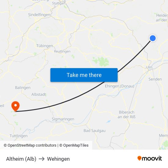 Altheim (Alb) to Wehingen map