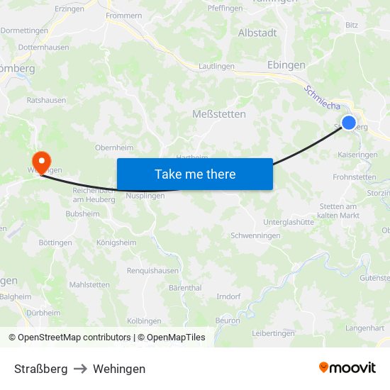 Straßberg to Wehingen map