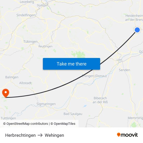 Herbrechtingen to Wehingen map