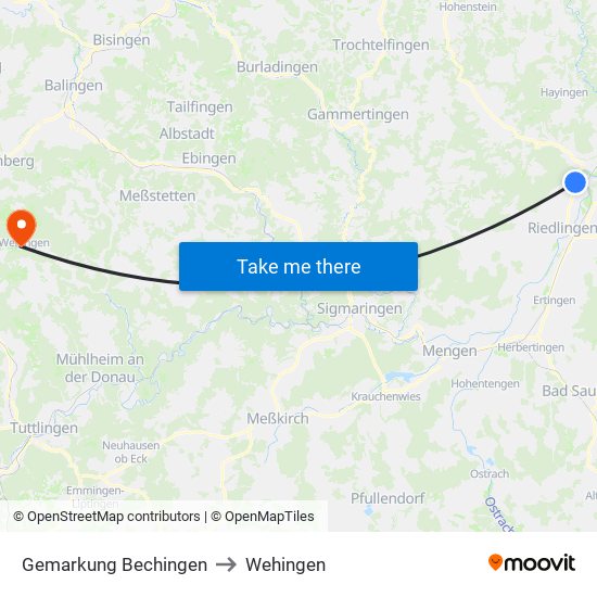 Gemarkung Bechingen to Wehingen map
