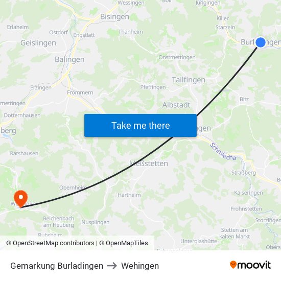 Gemarkung Burladingen to Wehingen map