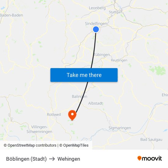 Böblingen (Stadt) to Wehingen map