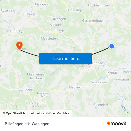 Billafingen to Wehingen map