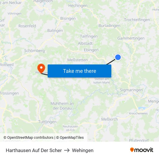 Harthausen Auf Der Scher to Wehingen map