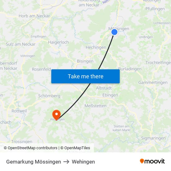 Gemarkung Mössingen to Wehingen map