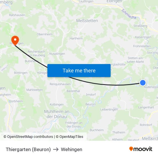 Thiergarten (Beuron) to Wehingen map