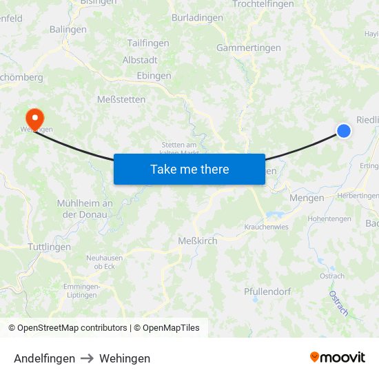 Andelfingen to Wehingen map