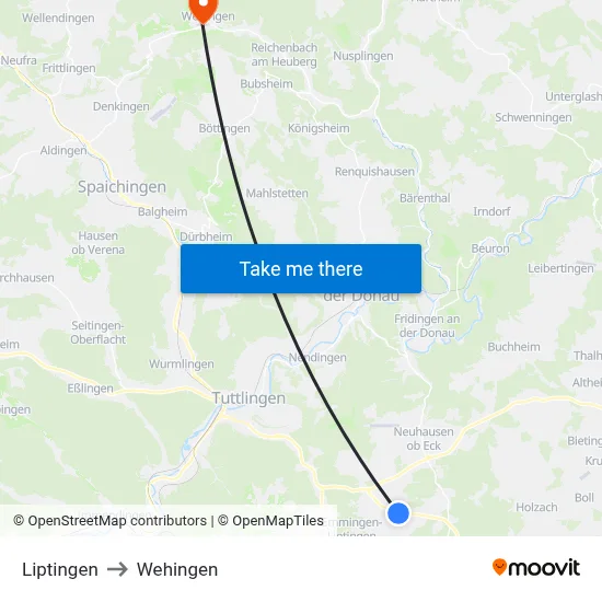 Liptingen to Wehingen map