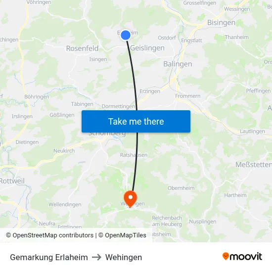 Gemarkung Erlaheim to Wehingen map
