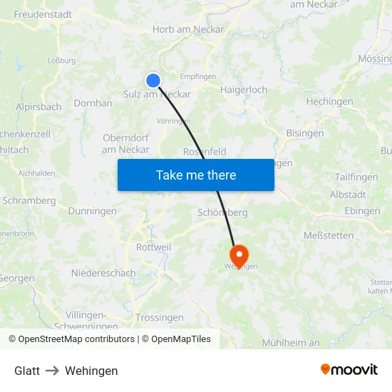 Glatt to Wehingen map