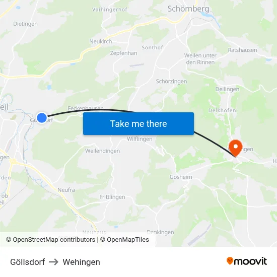 Göllsdorf to Wehingen map
