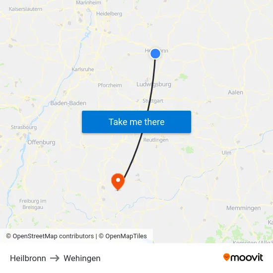 Heilbronn to Wehingen map