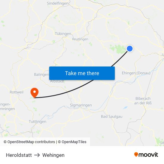 Heroldstatt to Wehingen map